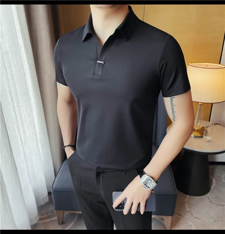 Men's Summer Slim Fit Casual Short Sleeve Style Turn Down Collar Polo Shirt