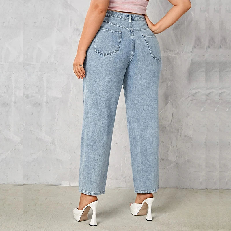 Women's Plus Size Stretchy and Loose Washing Straight Denim Jeans