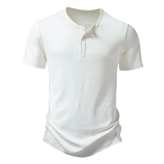 Men's Summer Henry Collar  Short Sleeve Smart Casual T-Shirt