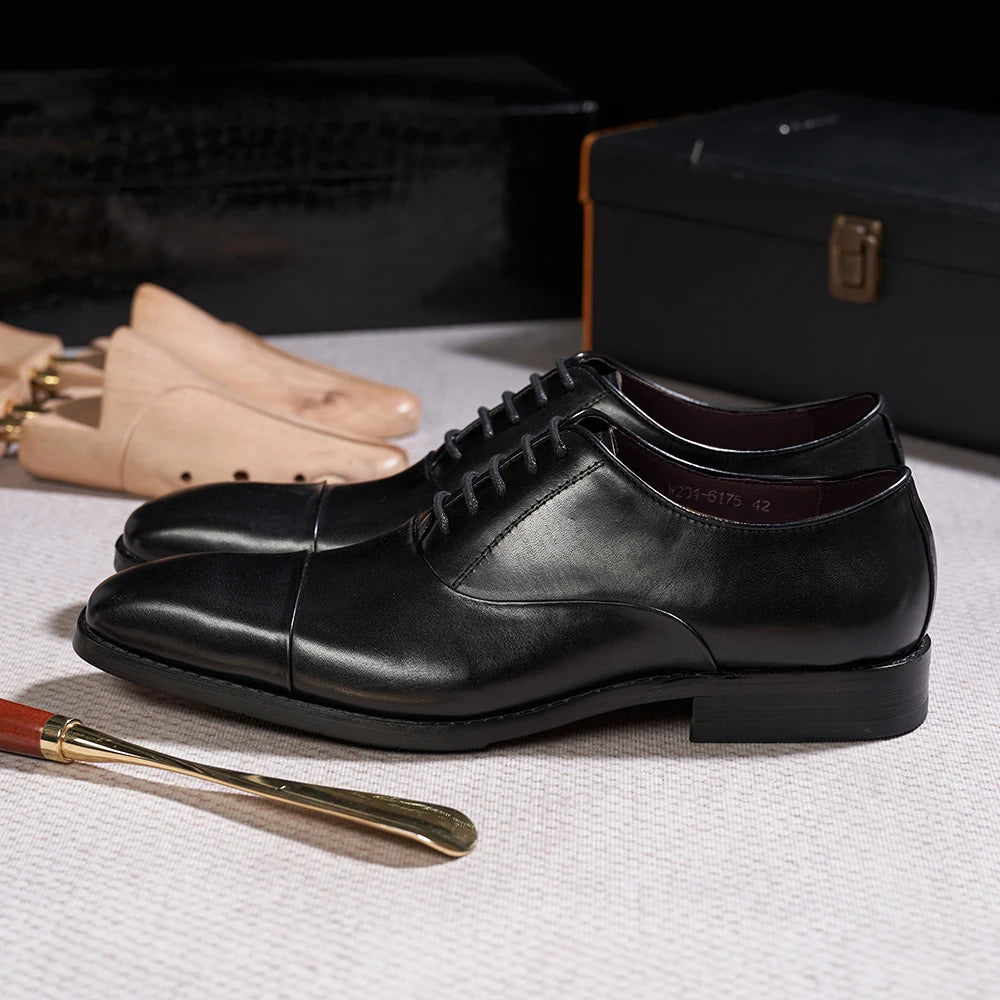 Men's Classic Lace-Up Oxfords Genuine Leather Cap Toe Wedding Party Formal Shoes