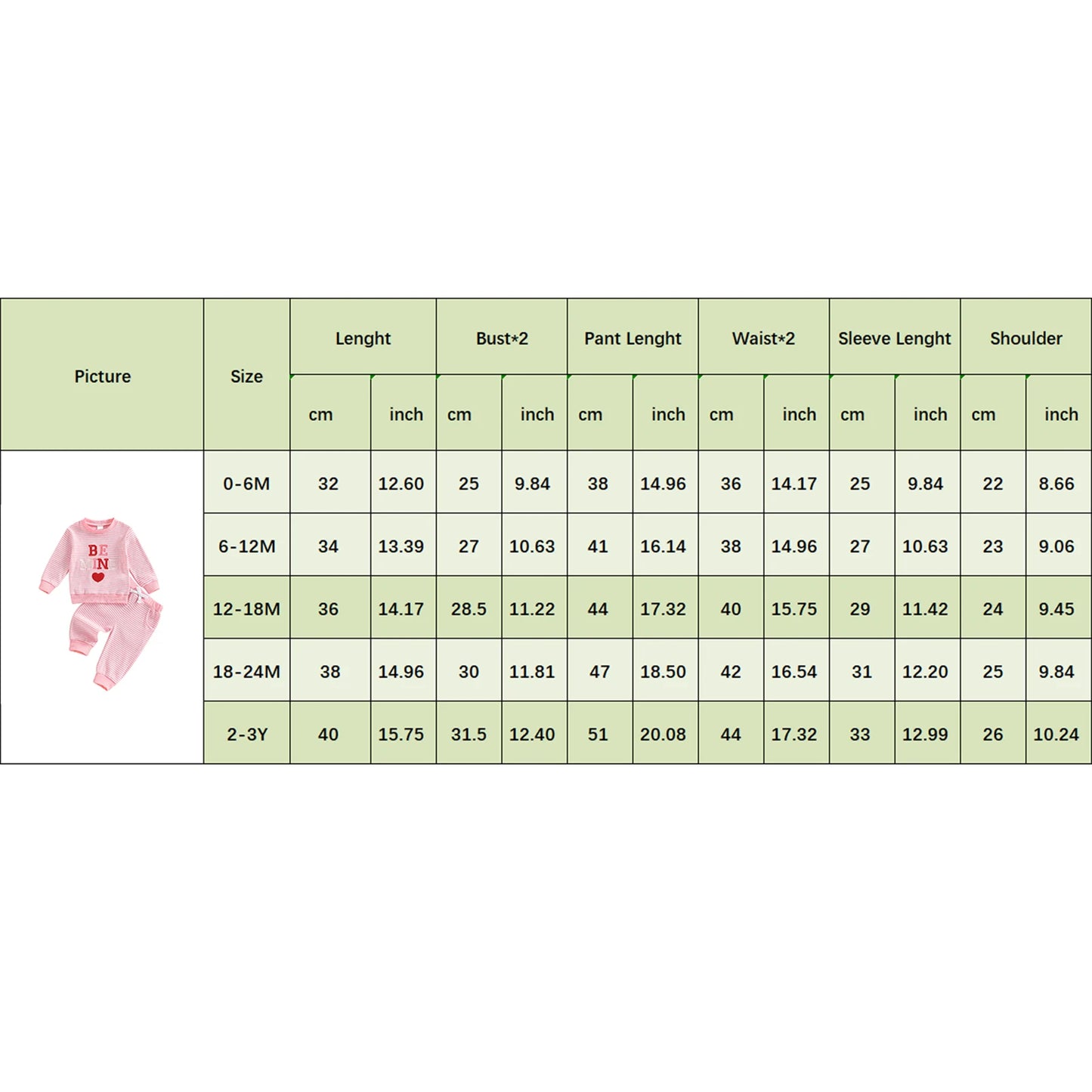 Baby Girls Valentine's Day Striped Heart Embroidery Long Sleeve Pullover and Pants Set