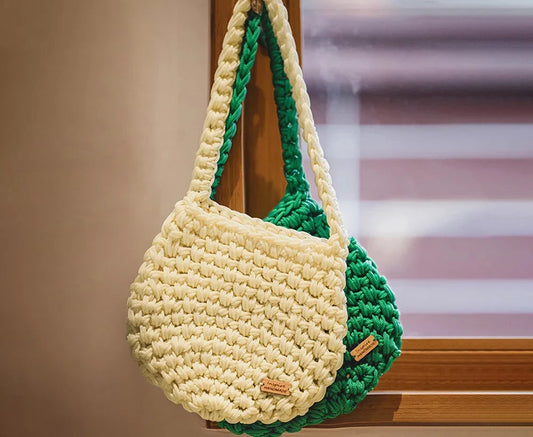 Woven Mesh Shoulder Bag - Handmade Wheat Pattern Casual Handbag