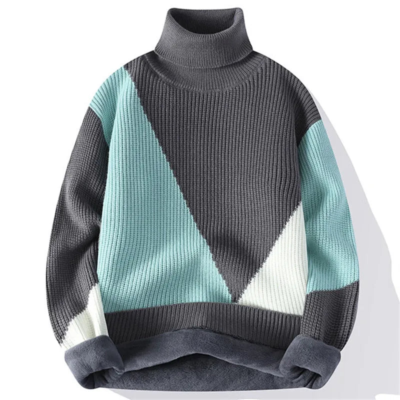 Men's Turtleneck Sweater - Fleece Warm Casual Knit Pullover