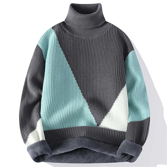 Men's Turtleneck Sweater - Fleece Warm Casual Knit Pullover