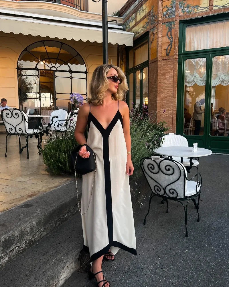 Women's V Neck Backless Maxi Temperament Dress