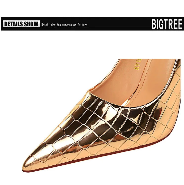 Women's Metal Stone Pattern High Heels Shoes Stiletto Shoes