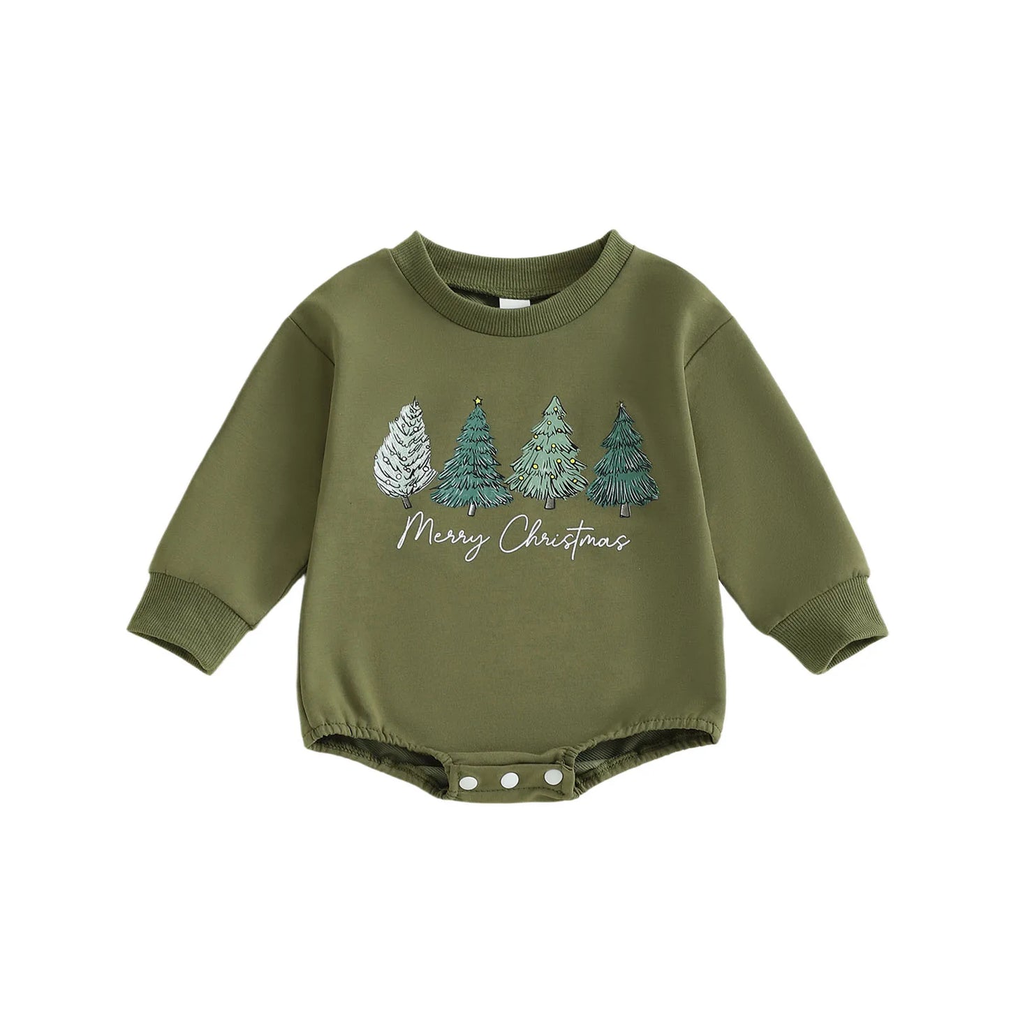 Baby Christmas Romper - Long Sleeve Tree Letter Print Bodysuit (0-18M)