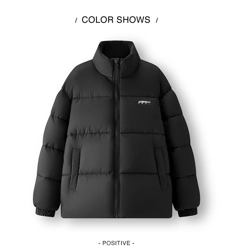 Cotton Padded Jacket Men Thick Printed Texture Stand Collar Winter Fashion Outerwear