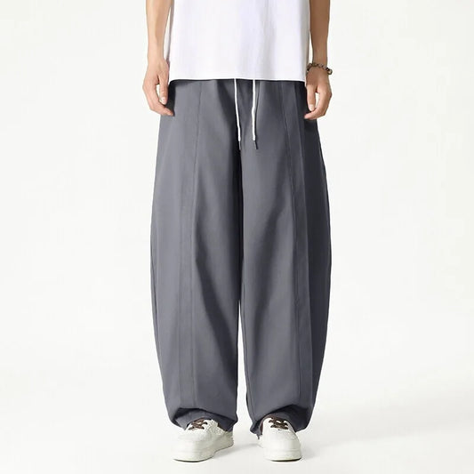 Men's Summer Vintage Harem Casual Wide Leg Elastic Waist Straight Trousers