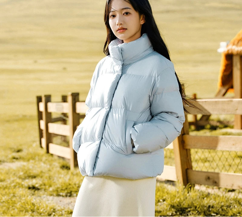 Down Jacket Women Three-Proof Solid Color Stand-Up Collar Loose Simple Winter Versatile Goose Warm