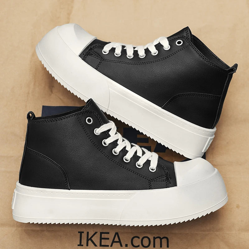 High-Top Platform Sneakers - Men's Leather Skateboard & Tennis Trainers