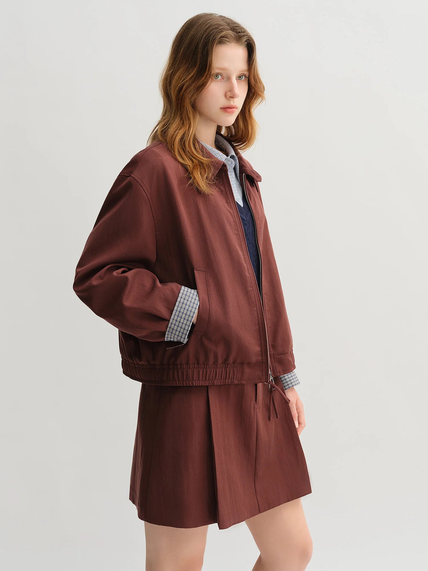 Women's Plus-Size Plaid Patchwork Jacket & Skirt Set - Chic Autumn Fashion Set