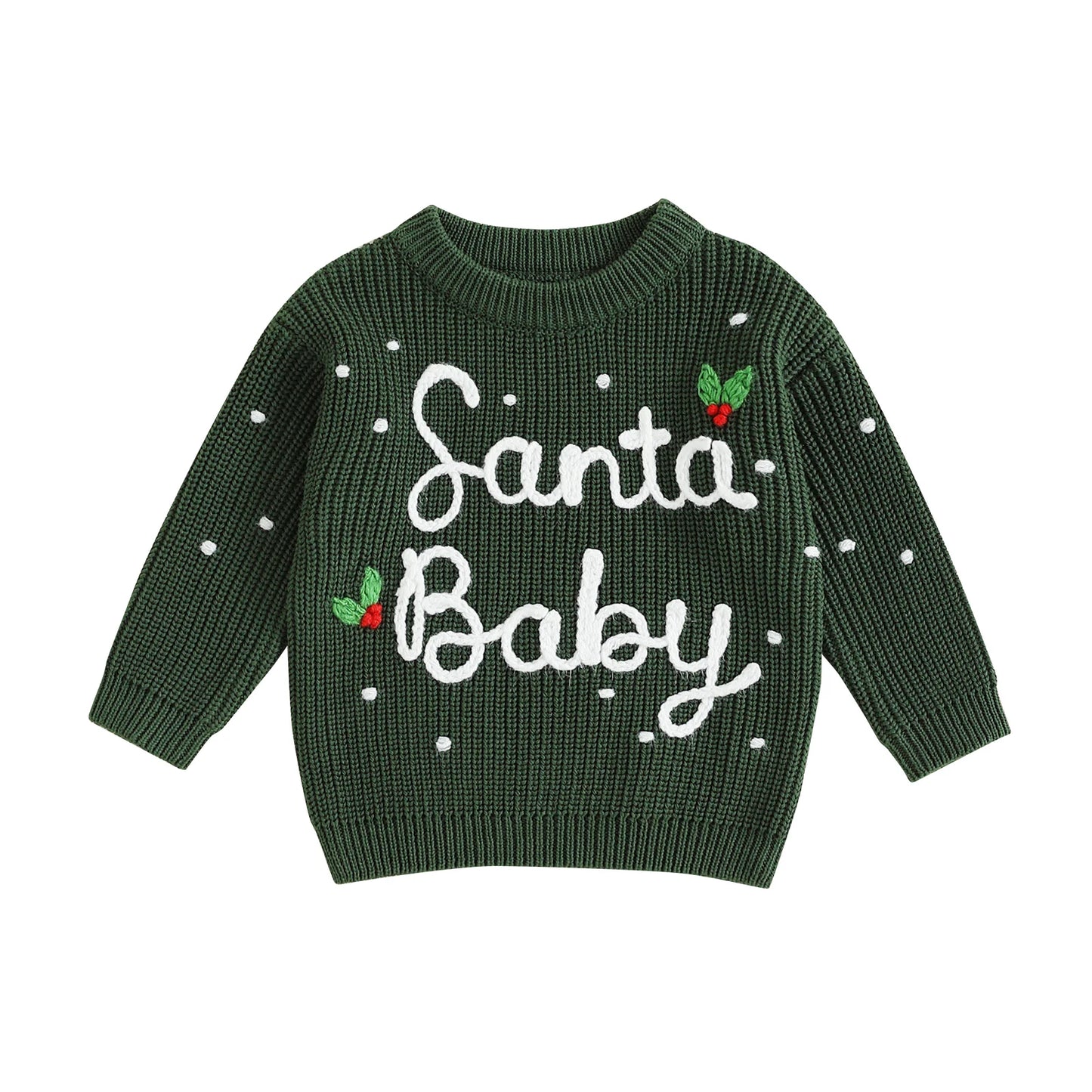 0-5Y Kids Boys Girls Christmas Sweater Letter Embroidered Crew Neck Long Sleeve Pullover Knit Top