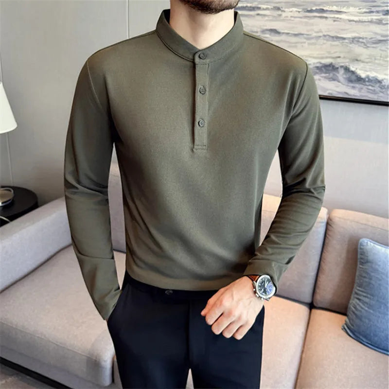 Men's Slim Fit Polo Shirt with Henley Collar