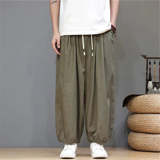 Men's Summer Wide Leg Pants Casual  Breathable Loose Ankle Length  Harem Trousers