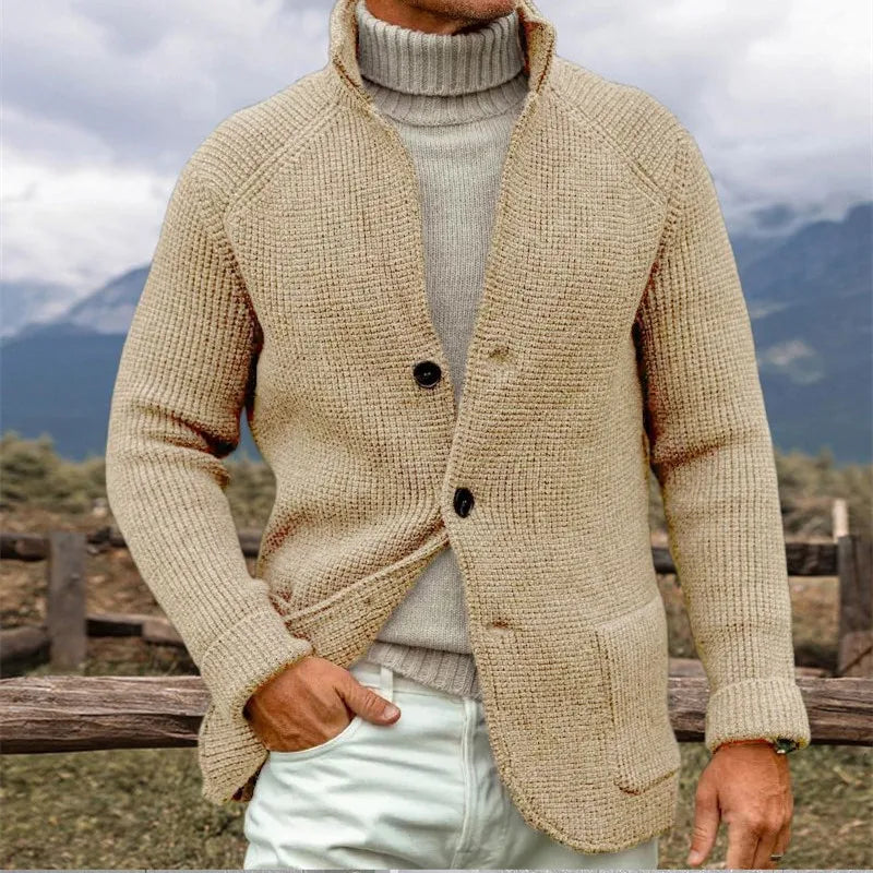 Autumn Winter Stand Collar Knit Cardigan - Vintage Style Sweater Coat