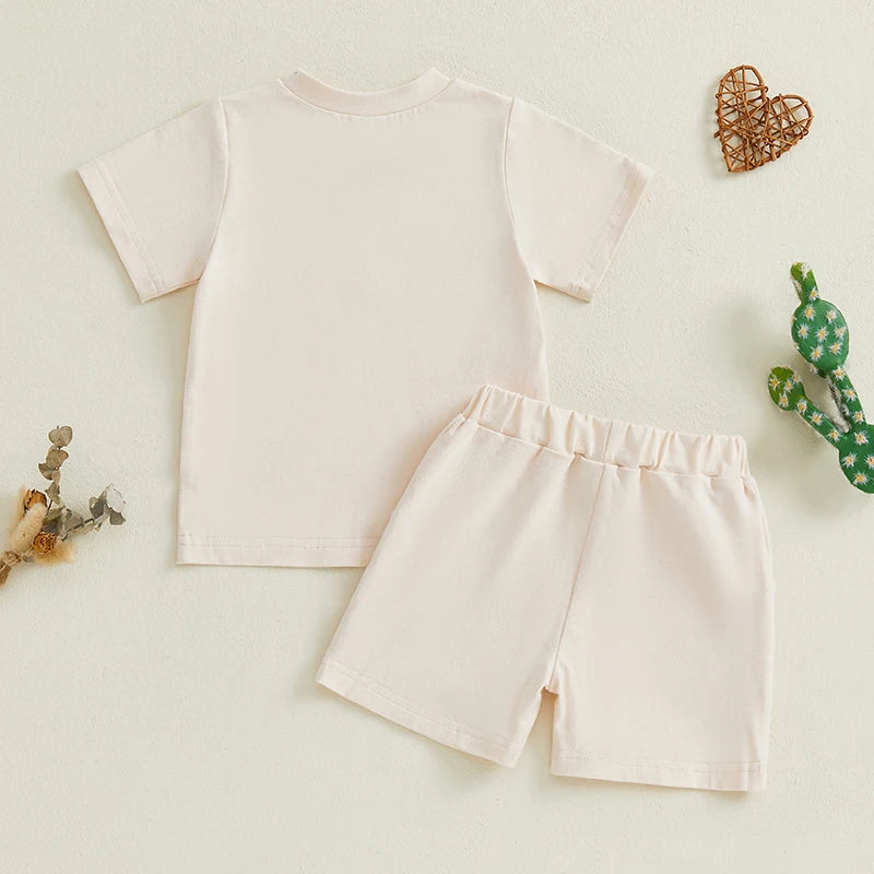 0-4Y Kids Girls Clothes Set Short Sleeve Crew Neck Letters Boots Print T-shirt with Shorts