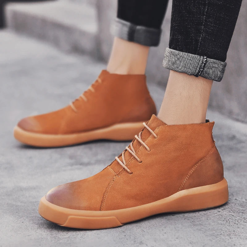 Men's Leather Ankle Boots - Lace-Up Work & Business Boots