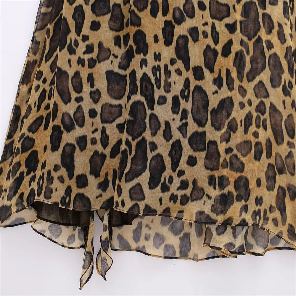 Women's Spring and Summer  Temperament Ruffle Edge Leopard Print Dress