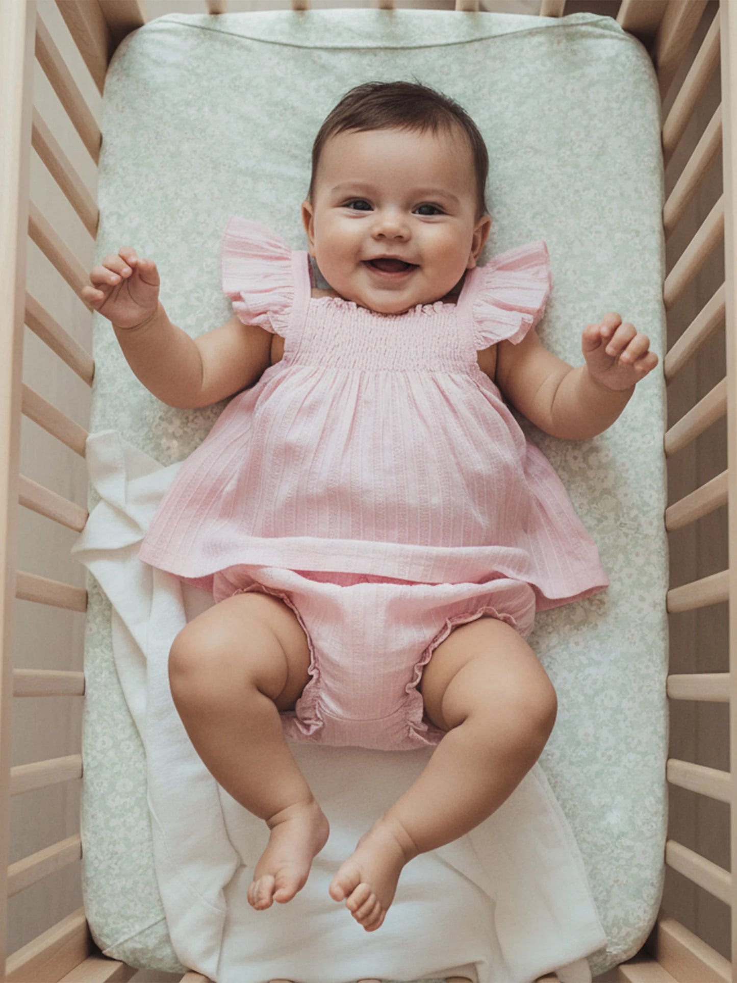 Baby Girls Summer Outfit Set - Flying Sleeve Top & Ruffle Shorts (0-24M)