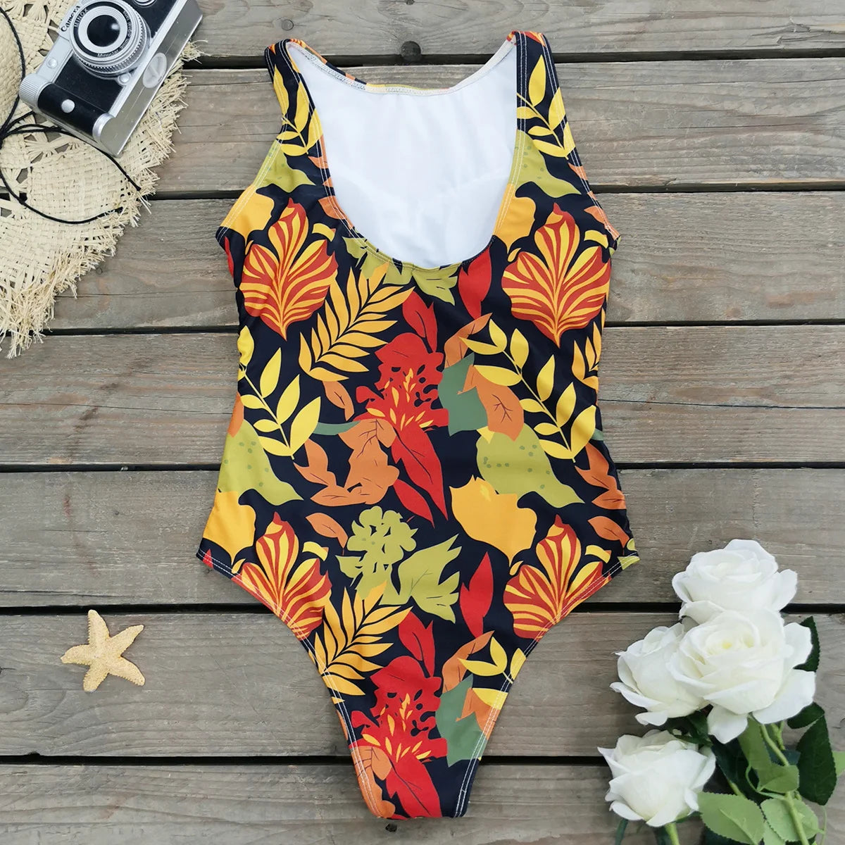 Women's Print One Piece Swimsuit Vintage Retro Backless Monokini