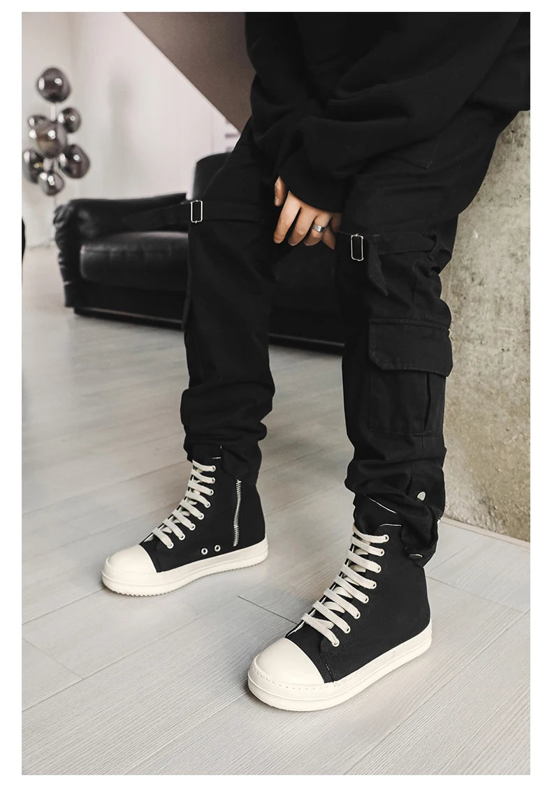 Unisex High-Top Leather Sneakers - Lace-Up Ankle Boots