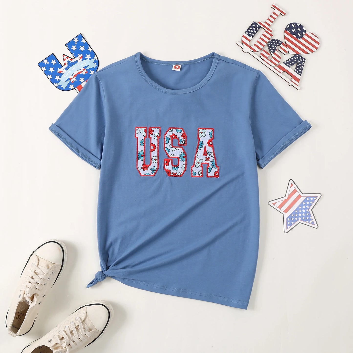 USA Family Matching Outfit - Adult Baby Boys Girls T Shirts/Romper Babygrow Short Sleeve Letter Embroidery Outfit