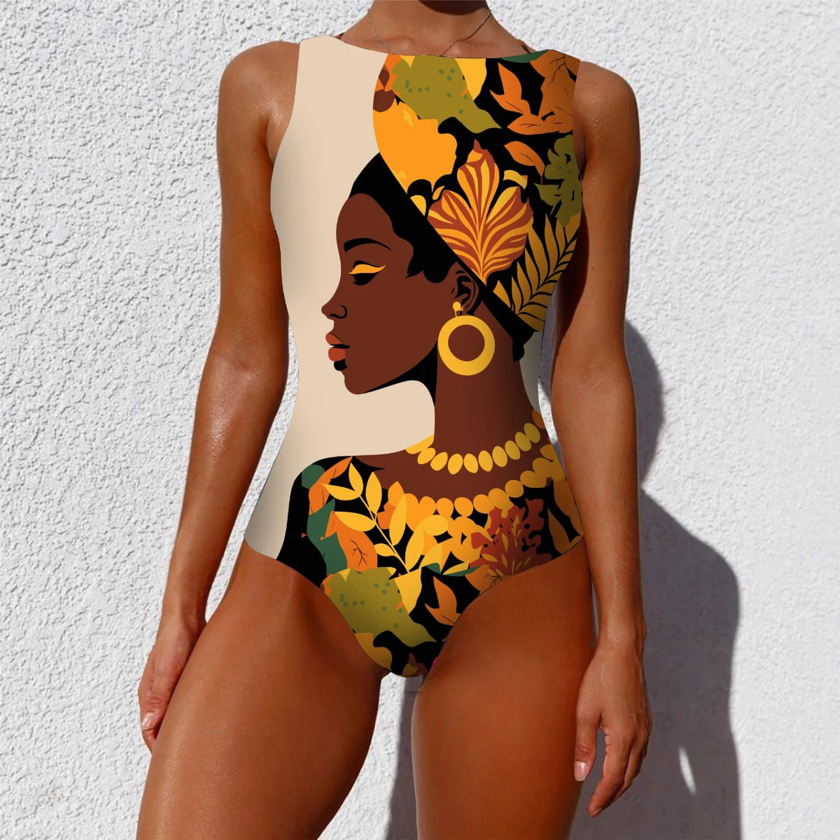 Women's Print One Piece Swimsuit Vintage Retro Backless Monokini