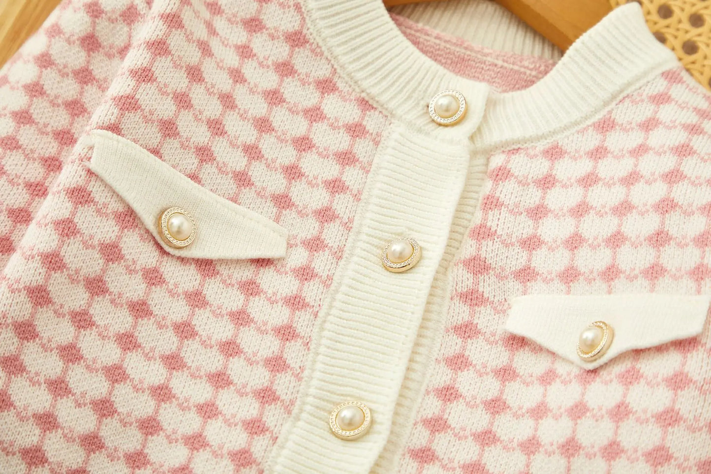 Girls Winter Knitted Cardigan & Skirt Set – Checkered Plaid