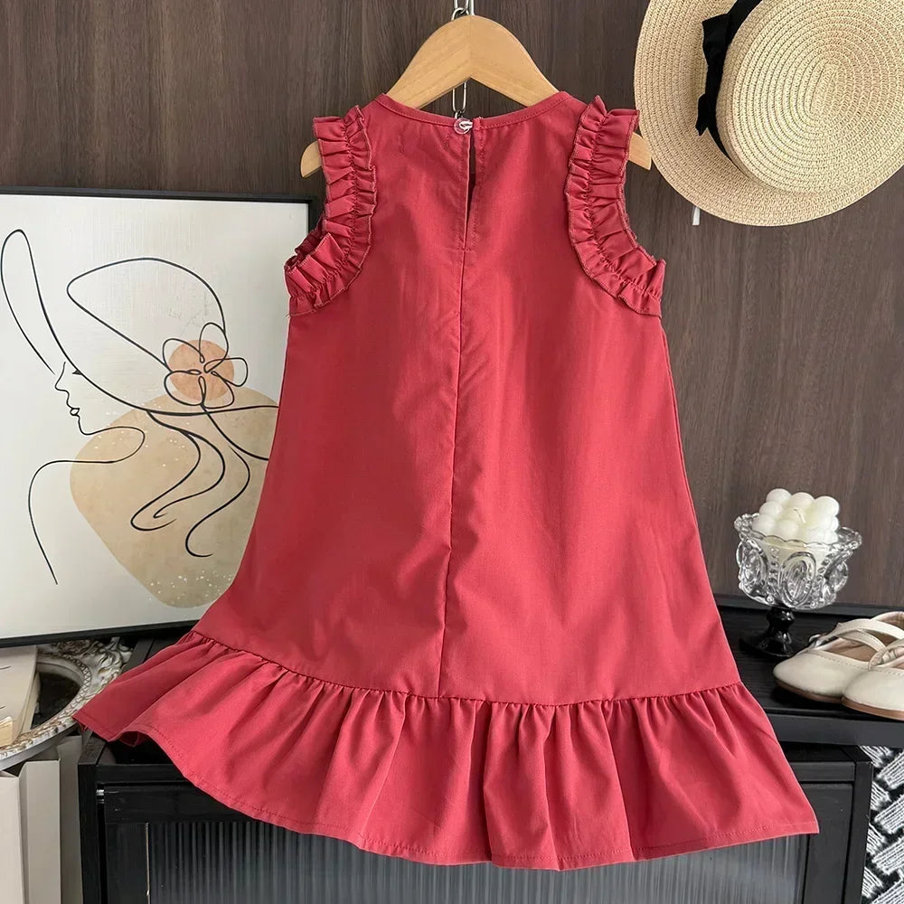 Girl's Clothes Summer Red Sleeveless Casual Dress