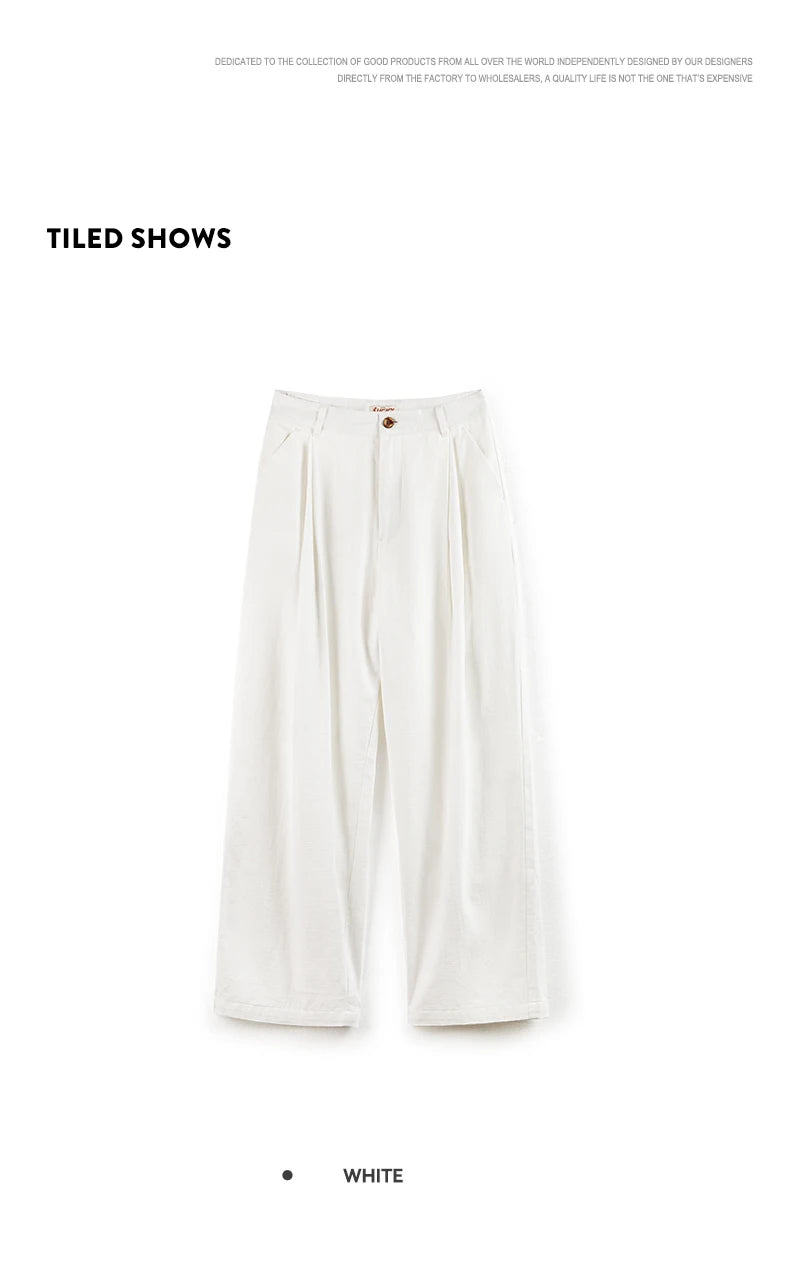 Women's White 100% Cotton Wide-Leg Cargo Trousers | Loose Straight Streetwear Pants