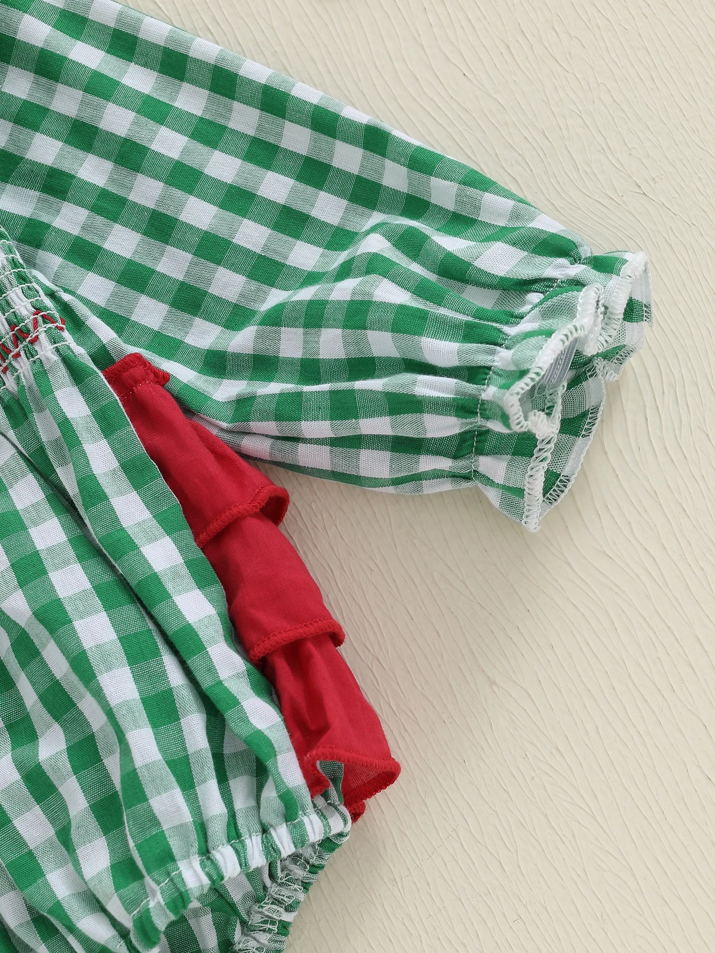 Baby Girls Christmas Romper - Plaid Santa Embroidery Long Sleeve Jumpsuit