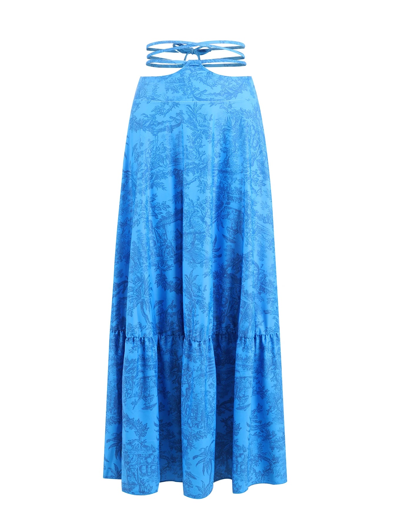Women's Printed Strapless Bra Top & A-Line Maxi Skirt Three-Piece Beach Set