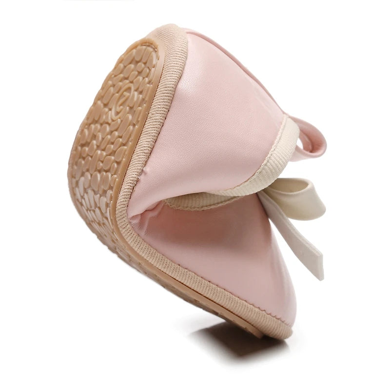 Girl's Baby Cute Bow Leather Rubber Sole Anti-slip Shoes