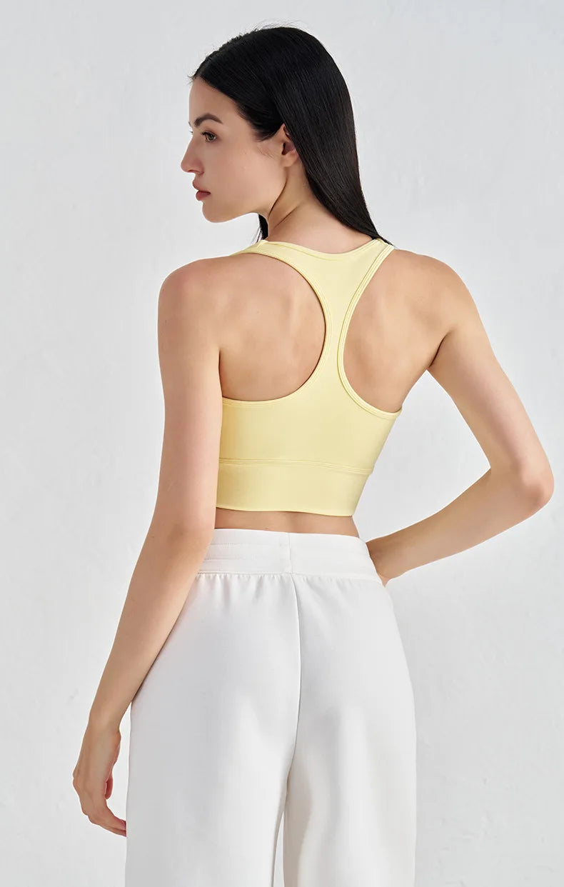 Backless Yoga Crop Top Bra - U Neck Sports Bra with Removable Padding