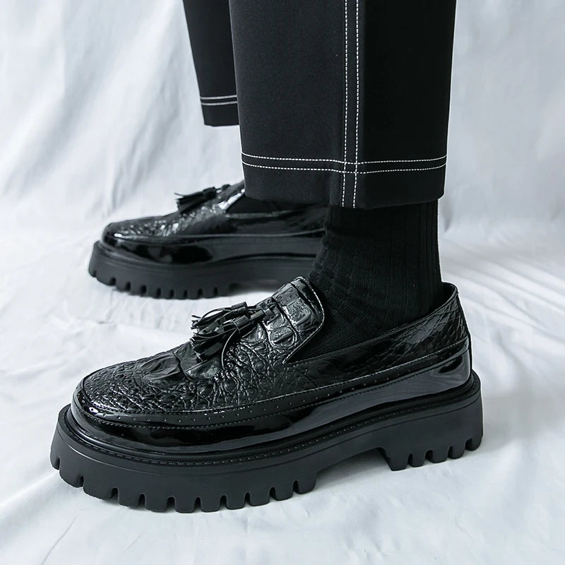 Leather Business Dress Shoes - Men's Slip-On Platform Loafers & Work Flats