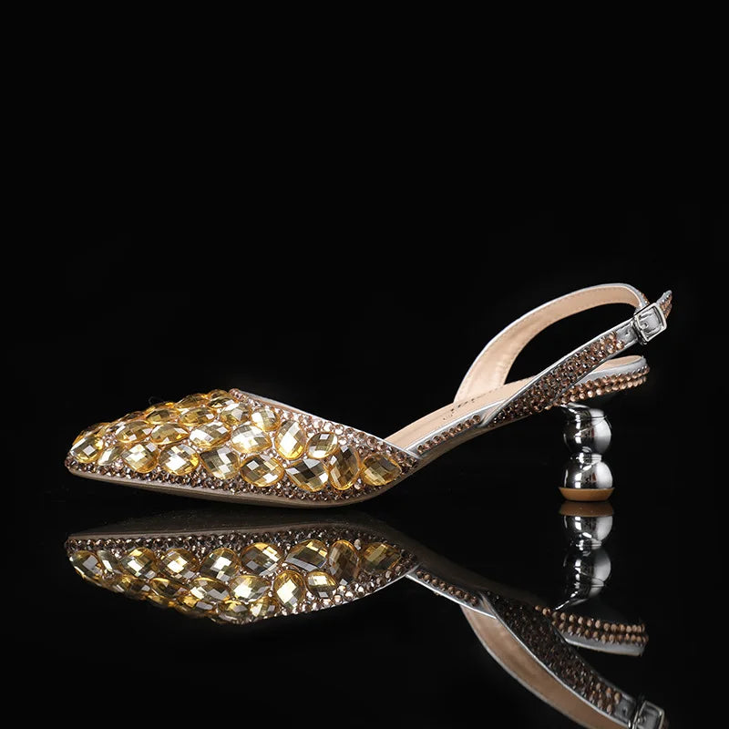 Women's 5cm Round Heel Shaped Heel Pearl Sandals