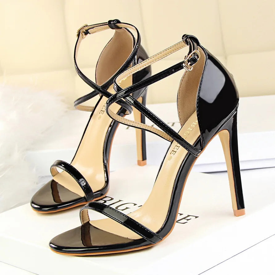 Women's Open Toe High Heels Patent Leather Heels Stiletto