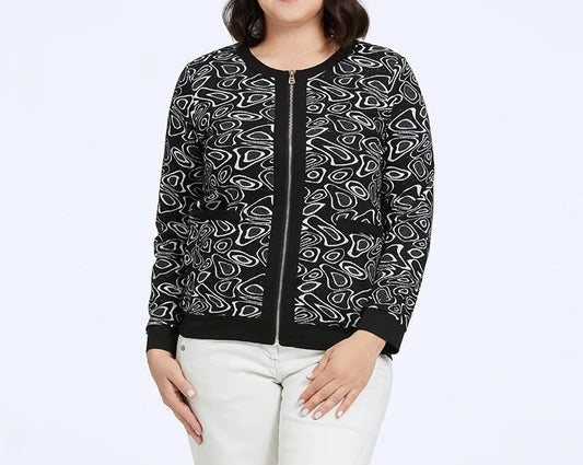 Women's Round Neck Print Windbreaker Zipper Jacket