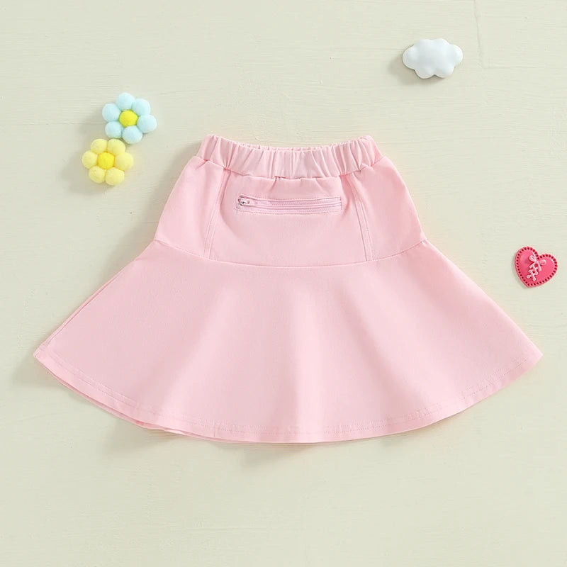 Girls' Ruffled A-Line Skirt - Solid Colour Elastic Waist Mini Skirt
