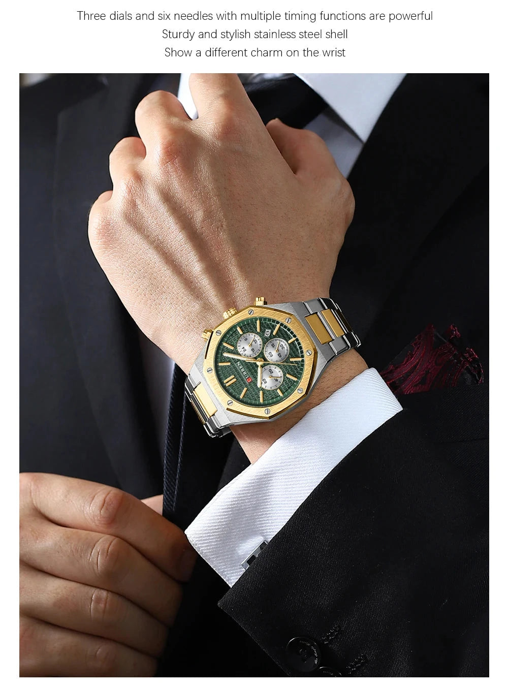 Luxury Gold Multifunction Quartz Watch - Luminous Sport Chronograph