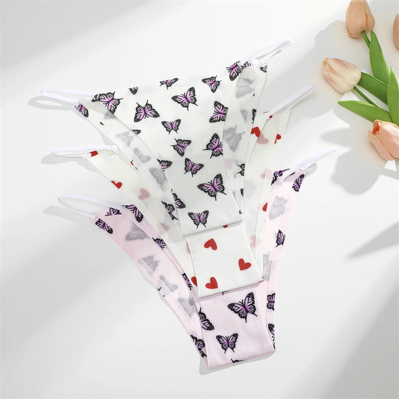 Women's Seamless Silk Underwear 3-Piece Set - Leopard Print Low-Waist Briefs