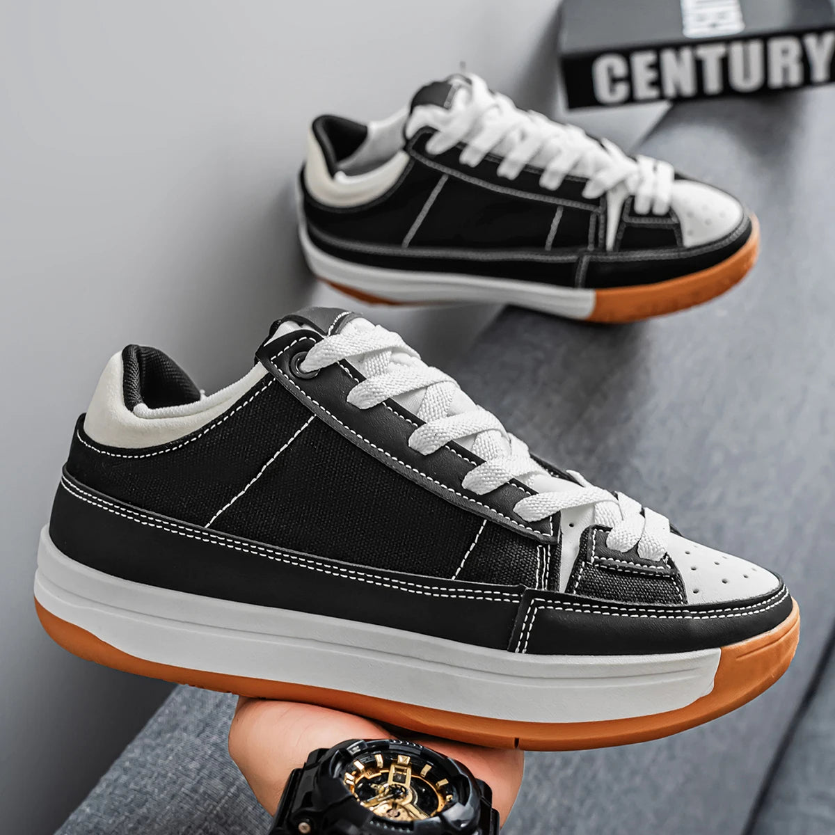 Men's Canvas Platform Sneakers - Vulcanized Skateboard Shoes