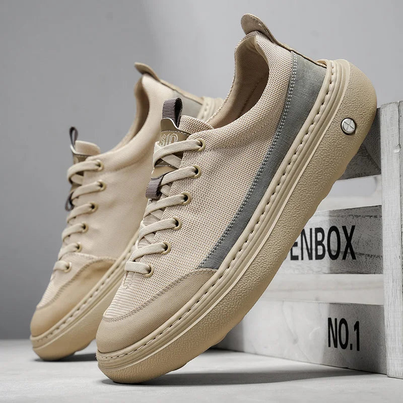 Men's Soft Platform Sneakers - Breathable Lace-Up Tennis Shoes