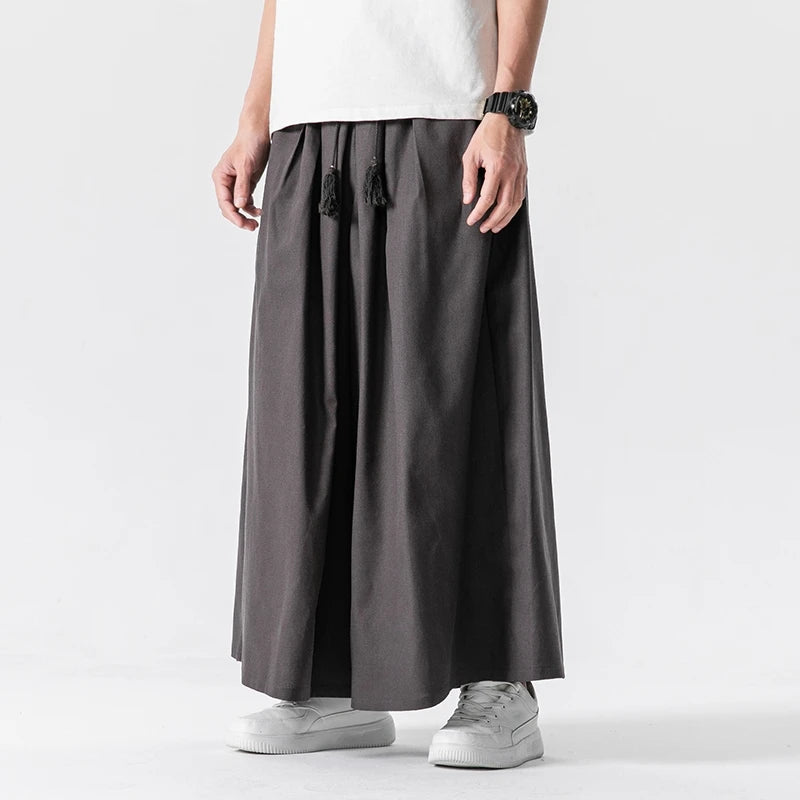 Men's Chinese Style Loose Wide Leg Summer Cotton Linen Casual Trousers