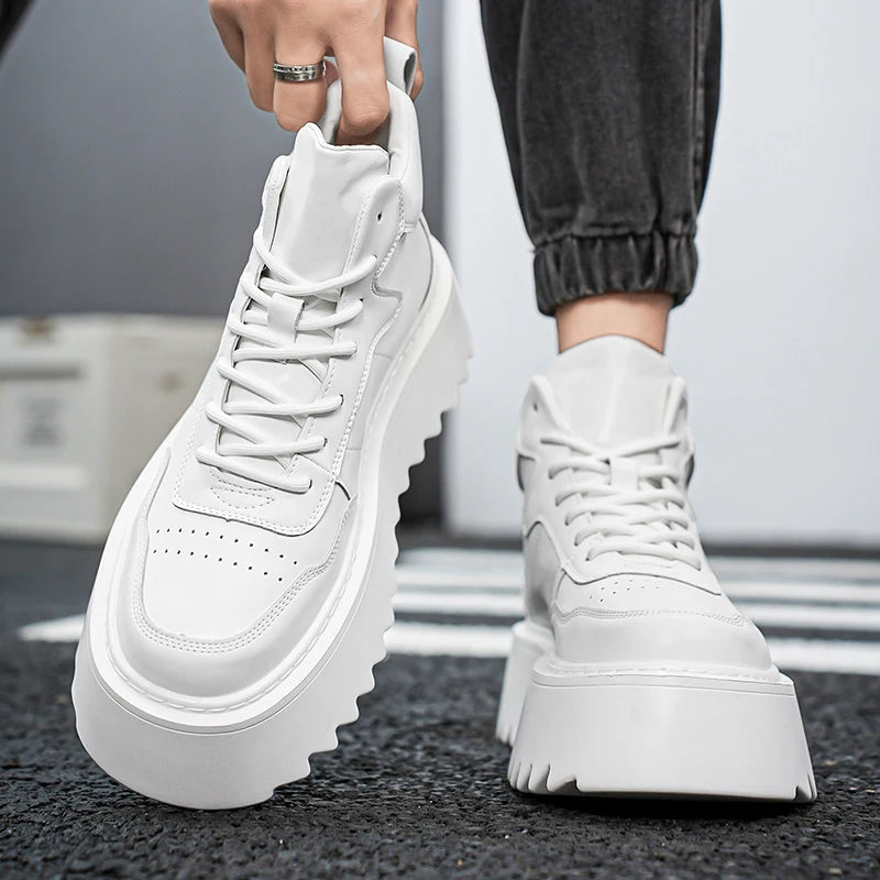 Men’s Casual Platform High Top Skateboard Vulcanized Sport Shoes Lace Up Sneakers