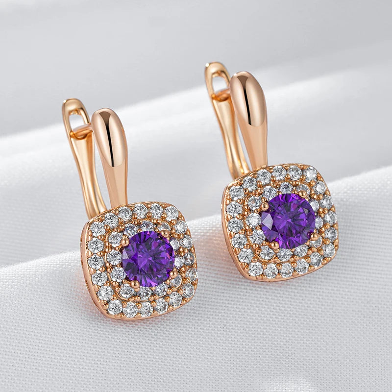 Women Purple Natural Zircon Drop Earrings