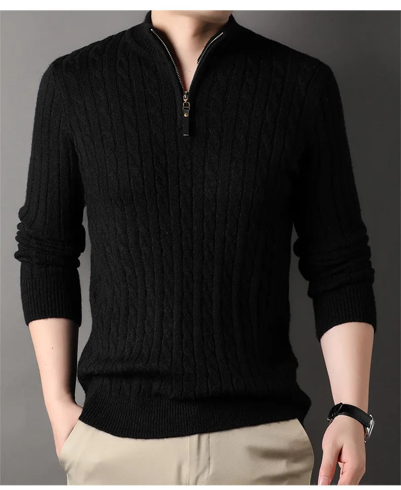 Men's Thick Mock Neck Pullover Half Zipper Knitted Warm Sweater