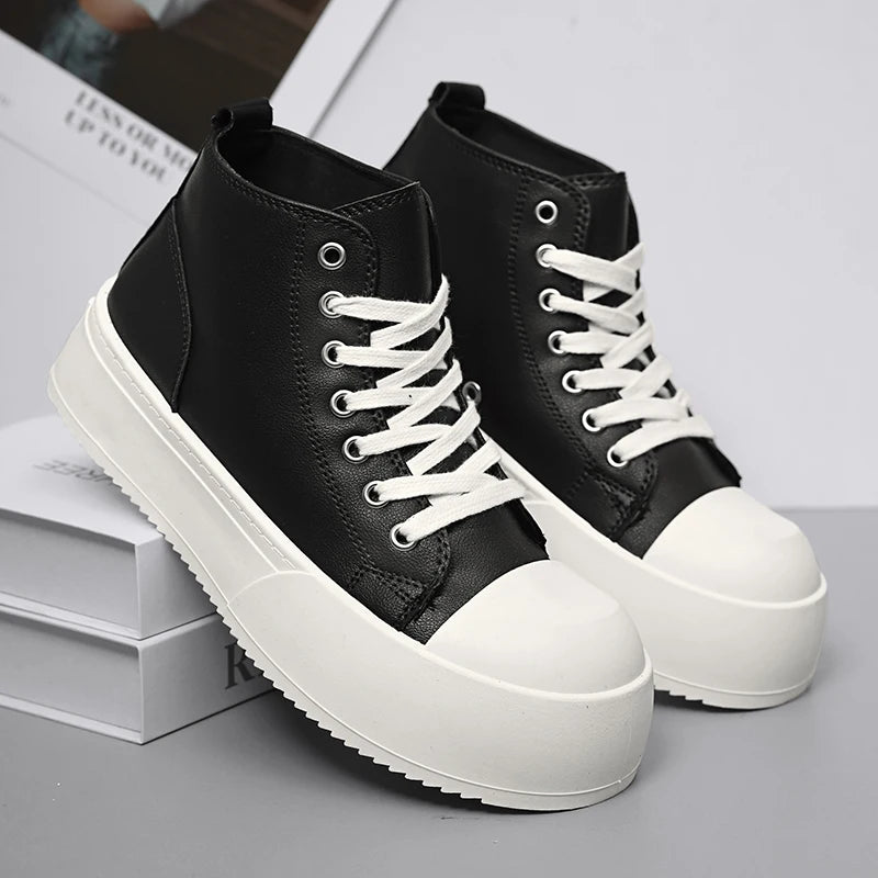 High-Top Platform Sneakers - Men's Leather Skateboard & Tennis Trainers