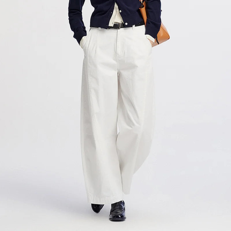 Women's Distressed Loose Trousers - Brushed Split Curved Hem Casual Autumn Pants